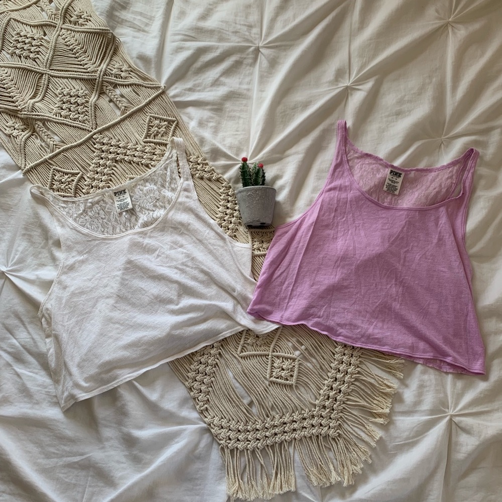 Two Victoria’s Secret PINK Lace Crop Tops